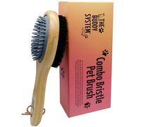 The Buddy System Brosse à poils combinés pour animaux de compagnie, brosse 2 en 1, côté en caoutchouc durable et côté en poils de sanglier doux - Toutes les longueurs d'animaux et de manteaux -