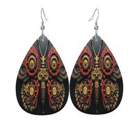 The Butterfly of Mysterious Machine Parts Elements Boucles d'oreilles en cuir en forme de larme pour femme - Boucles d'oreilles pendantes légères en PVC avec crochets en argent 925, imprimés double