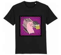 The Buzzzz-Rocker - Unisex Men's T-Shirt Pig Drinking Beer Funny Graphic Mens T Shirt 100% Cotton Print Black L