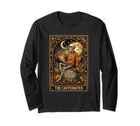 The Caffeinated Tarot Card Squelette Café Funny Halloween Manche Longue