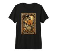The Caffeinated Tarot Card Squelette Café Funny Halloween T-Shirt Haut de Gamme