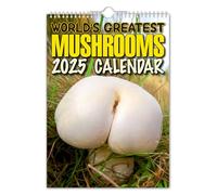 The Calendar King // World's Greatest Mushrooms - Calendrier mural 2025 - Drôle/insolite/Noël/anniversaire/idée cadeau/fantaisie/humour/Père Noël secret/planificateur annuel (couleur complète, format