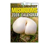 The Calendar King // World's Greatest Mushrooms - Calendrier mural 2025 - Drôle/insolite/Noël/anniversaire/idée cadeau/fantaisie/humour/Père Noël secret/planificateur annuel (couleur complète, format