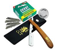 The Cambridge Cutthroat Coupe Choux Rasoir Droit de Barbier Manuel avec 10 Lames de Derby - Kit avec étui de voyage en cuir - Accessoire pour homme, Cadeau pour l’hygiène