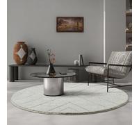 the carpet Bahar Shaggy Tapis de Salon élégant et Design à Poils Longs, Doux et Facile d'entretien, en Losange crème, 160 cm, Rond