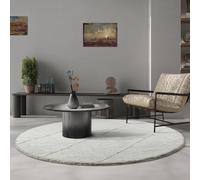 the carpet Bahar Shaggy Tapis de Salon élégant et Design à Poils Longs, Doux et Facile d'entretien, en Losange crème, 160 x 160 cm Rond