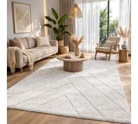 the carpet Bahar Shaggy Tapis de Salon élégant et Design à Poils Longs, Doux et Facile d'entretien, en Losange crème, 120 x 170 cm
