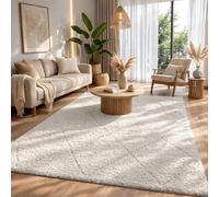 the carpet Bahar Shaggy Tapis de Salon élégant et Design à Poils Longs, Doux et Facile d'entretien, en Losange crème, 140 x 200 cm