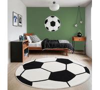 the carpet Beat Kids Tapis doux et douillet pour enfant - Facile d'entretien - Couleurs résistantes - Motif football - Noir/crème - 200 cm - Rond