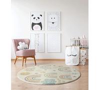 the carpet Beat Kids Tapis Moderne Doux pour Enfant, Poils Doux, Facile d'entretien, Couleurs résistantes, Motif Arc-en-Ciel, mélange crème, 160 cm Rond