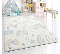 the carpet Beat Kids Tapis Moderne Doux pour Enfant, Poils Doux, Facile d'entretien, Couleurs résistantes, Motif Arc-en-Ciel, mélange crème, 200 x 280 cm