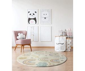 the carpet Beat Kids Tapis Moderne Doux pour Enfant, Poils Doux, Facile d'entretien, Couleurs résistantes, Motif Arc-en-Ciel, mélange crème, 120 cm Rond
