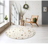 The Carpet Beat Kids - Tapis moderne doux pour enfants, facile à nettoyer, ne décolore pas, motif à pois, couleur : crème, 160 cm, rond
