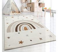the carpet Beat Kids Tapis Moderne et Doux pour Enfant, Facile d'entretien, Couleurs résistantes, Motif Arc-en-Ciel, crème, 200 x 280 cm