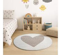 the carpet Beat Kids Tapis pour Enfants Moderne et Doux, à Poils Moelleux, Facile d’Entretien et résistant aux Couleurs, Cœur crème, 120 x 120 cm Rond