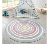 the carpet Beat Kids Tapis pour Enfants Moderne et Doux, à Poils Moelleux, Facile d’Entretien et résistant aux Couleurs, Cercle Multicolore, 160 x 160 cm Rond