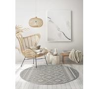 the carpet Calgary - Tapis d’intérieur Durable, Facile à Nettoyer, idéal pour Salon, Chambre, Cuisine ou entrée, également adapté à l’extérieur - Gris Losange - 160 x 160 cm Rond