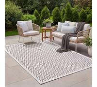 the carpet Calgary Tapis d'extérieur Robuste, Tissu Plat, Design Moderne, idéal pour Cuisine et Salle à Manger, Aspect Vintage, Style bohème, Aussi extérieur, Beige Creme, 160 x 220 cm