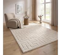 the carpet Elisa Tapis de Salon Moderne, Facile d’Entretien et Robuste, à Forte densité de Velours et agréablement Doux, Motif géométrique, Labyrinthe, Crème, 140 x 200 cm