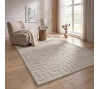 the carpet Elisa Tapis de Salon Moderne, Facile d’Entretien et Robuste, à Forte densité de Velours et agréablement Doux, Motif géométrique, Labyrinthe, Beige, 80 x 150 cm