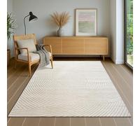 the carpet Everest - Tapis Moderne à Poils Courts pour Salon et Chambre, avec Effet Haut-Bas, Effet 3D, Haute densité de Fibres et Toucher Doux, Motif à Lignes, OP Art,Crème, 140 x 200 cm