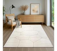 the carpet Everest - Tapis Moderne à Poils Courts pour Salon et Chambre, avec Effet Haut-Bas, Effet 3D, Haute densité de Fibres et Toucher Doux, Motif en nid d’Abeille,Crème, 140 x 200 cm