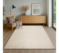 the carpet Everest - Tapis Salon Moderne à Poils Courts avec Effet Haut-Bas, Effet 3D, Haute densité de Poils et agréablement Doux, Design Panglao, Beige, 140 x 200 cm