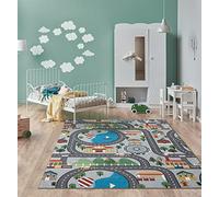the carpet - Happy Life - Tapis de Jeu Lavable pour Chambre d'enfant, Motif Urbain de Rues et Voitures, Gris, 200 x 200 cm