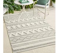 the carpet Karel In & Outdoor Tapis de balcon résistant aux intempéries - Crème - Tapis bohème avec motif géométrique - 200 x 290 cm - En polypropylène