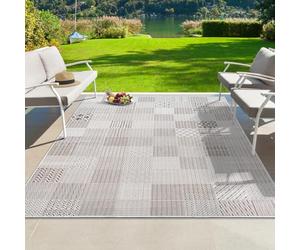 the carpet Lagos Tapis d'extérieur Robuste, Moderne, résistant aux intempéries et aux UV, adapté pour Le Balcon, la terrasse et Le Jardin d'hiver, tissé à Plat, Crème 1, 200 x 290 cm