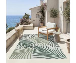 the carpet Machka - Tapis d’extérieur Robuste, résistant aux intempéries et aux UV, pour Balcon, terrasse et véranda, également adapté à la Cuisine ou à la Salle à Manger, Palmier, 140 x 200 cm