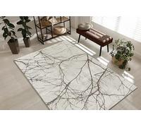 the carpet Mila Tapis moderne pour salon, élégant et brillant, à poils courts, crème avec motif flash doré, 140 x 200 cm