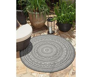 the carpet Mistra - Tapis d’intérieur Moderne, Durable et Facile à Nettoyer, idéal pour Salon, Cuisine ou Salle à Manger, utilisable Aussi en extérieur, Gris Mandala, 120 cm Rond