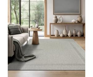 the carpet Mistra - Tapis d’intérieur Moderne, Durable et Facile à Nettoyer, idéal pour Salon, Cuisine ou Salle à Manger, utilisable Aussi en extérieur, Gris Bordure, 200 x 280 cm