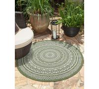 the carpet Mistra - Tapis d'extérieur Robuste, Moderne, résistant aux intempéries et aux UV, pour Balcon, terrasse et véranda, Mandala, Vert, 120 x 120 cm, Rond