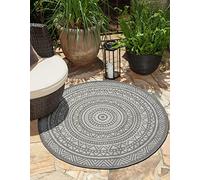 the carpet Mistra Tapis d'extérieur robuste, moderne, résistant aux intempéries et aux UV, pour balcon, terrasse et jardin d'hiver, mais aussi pour la cuisine, tissé plat, gris, 120 x 120 cm, rond