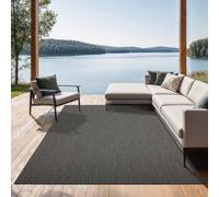 the carpet Mistra Tapis d'intérieur & d'extérieur tissé Plat Design Moderne Couleurs Tendance Super Plat Résistant aux UV et aux intempéries Anthracite 140 x 200 cm