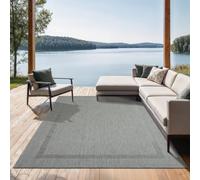 the carpet Mistra Tapis résistant tissé Plat Design Moderne idéal pour la Cuisine et la Salle à Manger Couleurs Tendance Extra Plat également pour l'extérieur Bordure Gris 160 x 220 cm