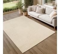 the carpet Parma Tapis Salon, Chambre à Coucher, adapté à l'extérieur, Poil Ras Moderne avec Effet Relief, Doux et Confortable, Beige, 240 x 340 cm
