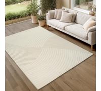 the carpet Parma Tapis Salon, Chambre à Coucher, adapté à l'extérieur, Poil Ras Moderne avec Effet Relief, Doux et Confortable, Crème, 120 x 160 cm