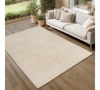 the carpet Parma Tapis Salon, Chambre à Coucher, adapté à l'extérieur, Poil Ras Moderne avec Effet Relief, Doux et Confortable, Beige, 120 x 160 cm