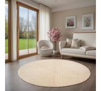 the carpet Parma Tapis Salon, Chambre à Coucher, adapté à l'extérieur, Poil Ras Moderne avec Effet Relief, Doux et Confortable, Beige, 160 cm Rond