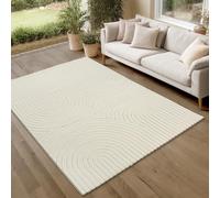 the carpet Parma Tapis Salon, Chambre à Coucher, adapté à l'extérieur, Poil Ras Moderne avec Effet Relief, Doux et Confortable, Crème, 240 x 340 cm