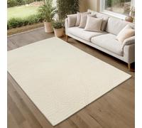 the carpet Parma Tapis Salon, Chambre à Coucher, adapté à l'extérieur, Poil Ras Moderne avec Effet Relief, Doux et Confortable, Crème, 120 x 160 cm