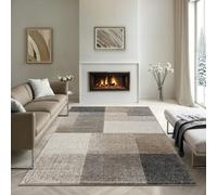 the carpet - Pearl - Tapis à Poils Courts et denses - Moderne - pour Salon et Chambre à Coucher - Découpe des Contours - Motif géométrique - À Carreaux - Beige - 200 x 280 cm