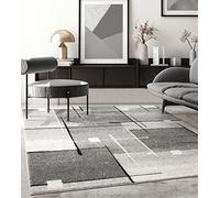 the carpet - Pearl - Tapis à Poils Courts et denses - Moderne - pour Salon et Chambre à Coucher - Découpe des Contours - Motif géométrique - À Carreaux - Gris - 200 x 280 cm