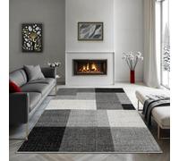 the carpet - Pearl - Tapis à Poils Courts et denses - Moderne - pour Salon et Chambre à Coucher - Découpe des Contours - Motif géométrique - À Carreaux - Gris - 80 x 140 cm