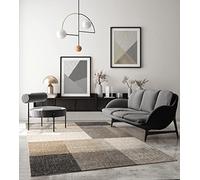 the carpet - Pearl - Tapis à Poils Courts et denses - Moderne - pour Salon et Chambre à Coucher - Découpe des Contours - Motif géométrique - À Carreaux - Beige - 140 x 200 cm