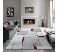 the carpet - Pearl - Tapis à Poils Courts et denses - Moderne - pour Salon et Chambre à Coucher - Découpe des Contours - Motif géométrique - À Carreaux - Gris Rouge - 160 x 220 cm