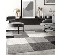 the carpet - Pearl - Tapis à Poils Courts et denses - Moderne - pour Salon et Chambre à Coucher - Découpe des Contours - Motif géométrique - À Carreaux - Gris - 160 x 220 cm